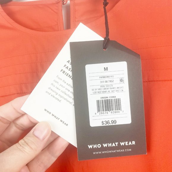 NWT WHO WHAT WEAR Dress Tiered Orange Flutter Short Sleeve A-line Midi Dress M - Picture 15 of 15